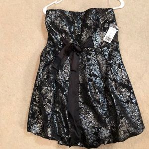 Strapless Black Dress w/ Silver Floral Detail